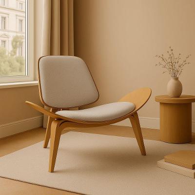 Poltrona Decorativa Base De Madeira Shell Linho P01 - D'rossi Cor Bege