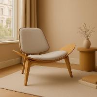 Poltrona Decorativa Base De Madeira Shell Linho P01 - D'rossi Cor Bege - 1