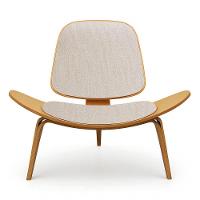 Poltrona Decorativa Base De Madeira Shell Linho P01 - D'rossi Cor Bege - 2