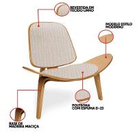 Poltrona Decorativa Base De Madeira Shell Linho P01 - D'rossi Cor Bege - 3