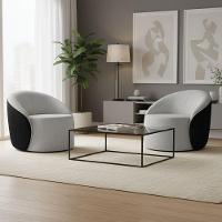 Poltrona Sala Orgânica Kit 2 Lua Fixa Sintético Pu Preto/linho Cinza D03 - D'rossi - 1