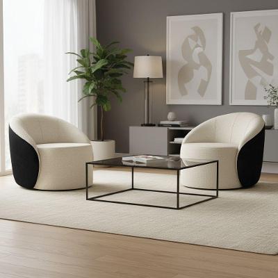 Kit 2 Poltronas Sala Orgânica Lua Fixa Sintético Pu Linho Bege Preto D'Rossi