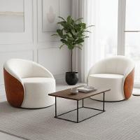 Poltrona Sala Orgânica Kit 2 Lua Fixa Sintético Pu Nozes/bouclê Off White D03 - D'rossi - 1