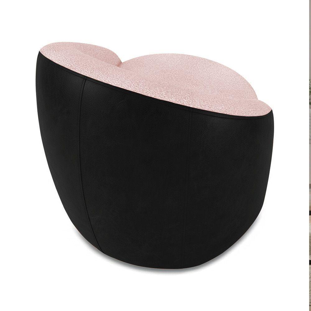 Poltrona Sala Orgânica Kit 2 Lua Fixa Sintético Pu Preto/bouclê D03 - D'rossi Cor Rose - 2