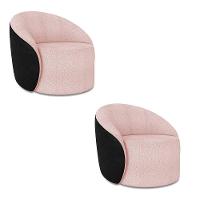 Poltrona Sala Orgânica Kit 2 Lua Fixa Sintético Pu Preto/bouclê D03 - D'rossi Cor Rose - 7