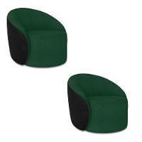 Poltrona Sala Orgânica Kit 2 Lua Fixa Sintético Pu Preto/bouclê D03 - D'rossi Cor Verde - 2