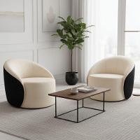 Poltrona Sala Orgânica Kit 2 Lua Fixa Sintético Pu Preto/bouclê D03 - D'rossi Cor Bege - 1