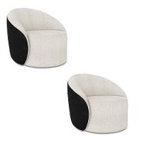 Poltrona Sala Orgânica Kit 2 Lua Fixa Sintético Pu Preto/bouclê Cinza D03 - D'rossi - 2