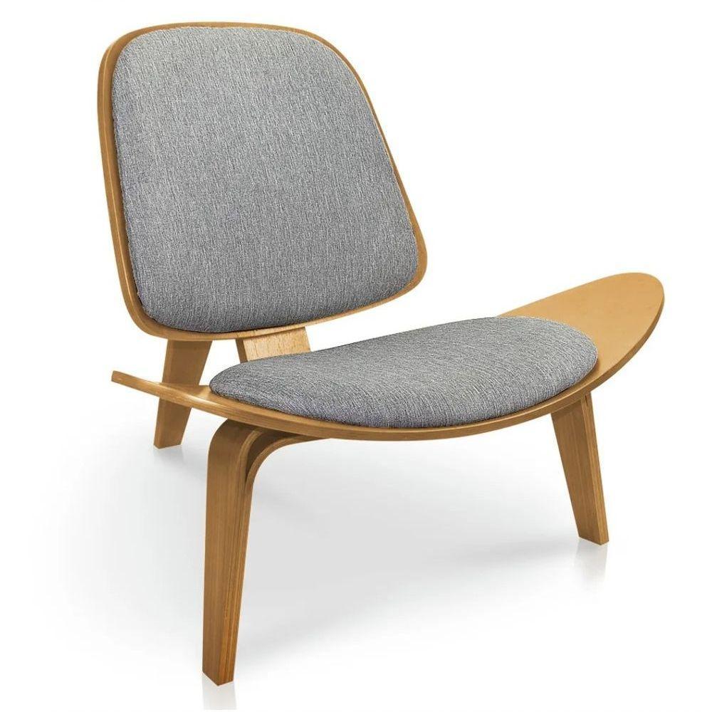 Poltrona Decorativa Base De Madeira Shell Linho P01 - D'rossi Cor Grafite - 5