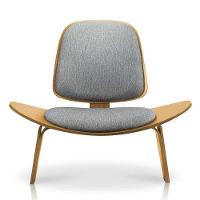 Poltrona Decorativa Base De Madeira Shell Linho P01 - D'rossi Cor Grafite - 3