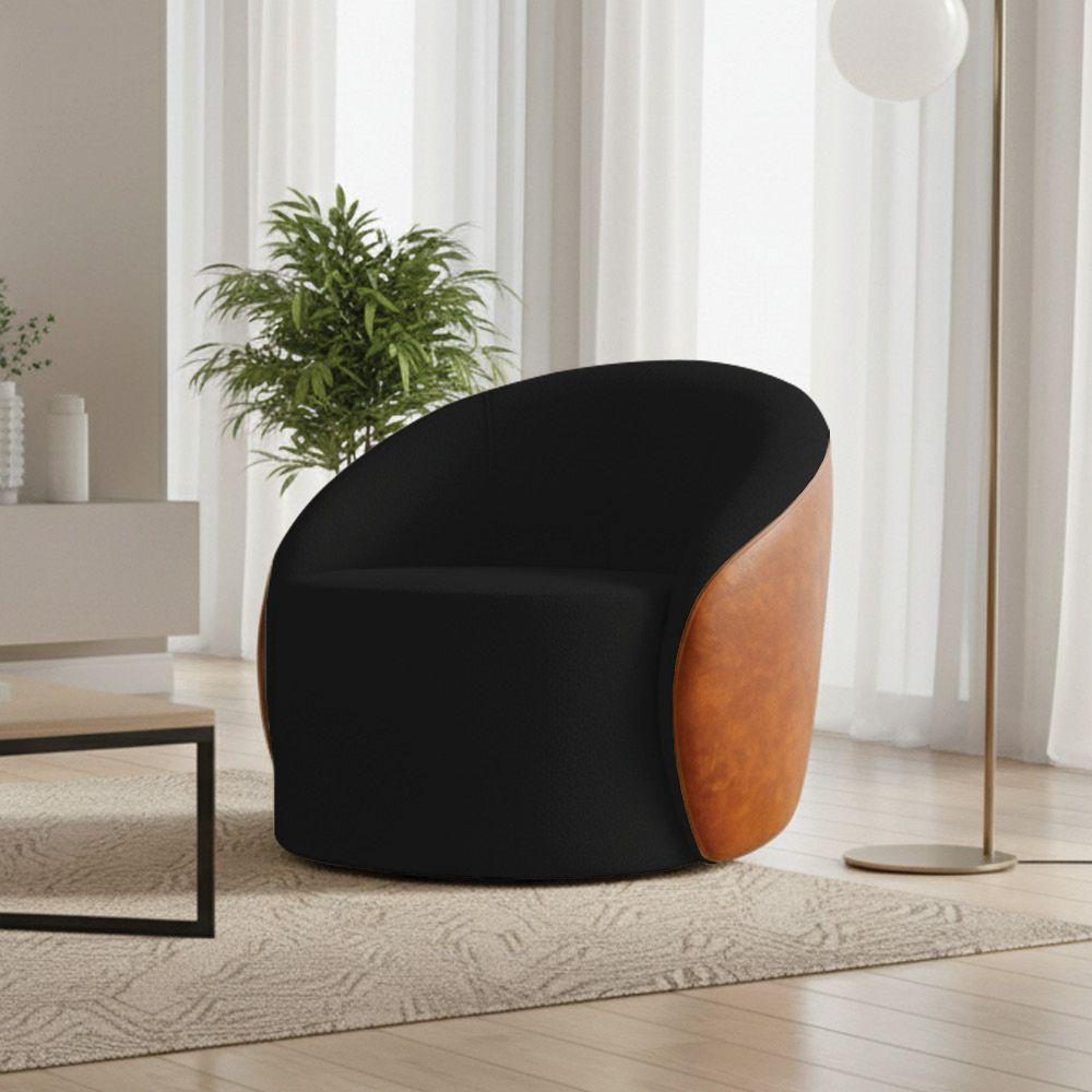 Poltrona Sala Orgânica Lua Fixa Sintético Pu Nozes/bouclê Preto D03 - D'rossi - 1