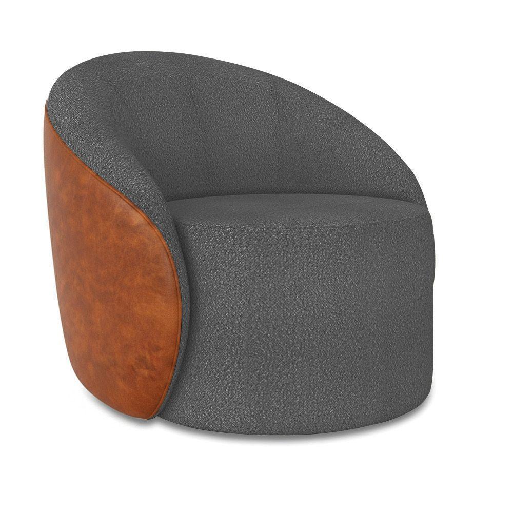 Poltrona Sala Orgânica Lua Fixa Sintético Pu Nozes/bouclê Grafite D03 - D'rossi - 2