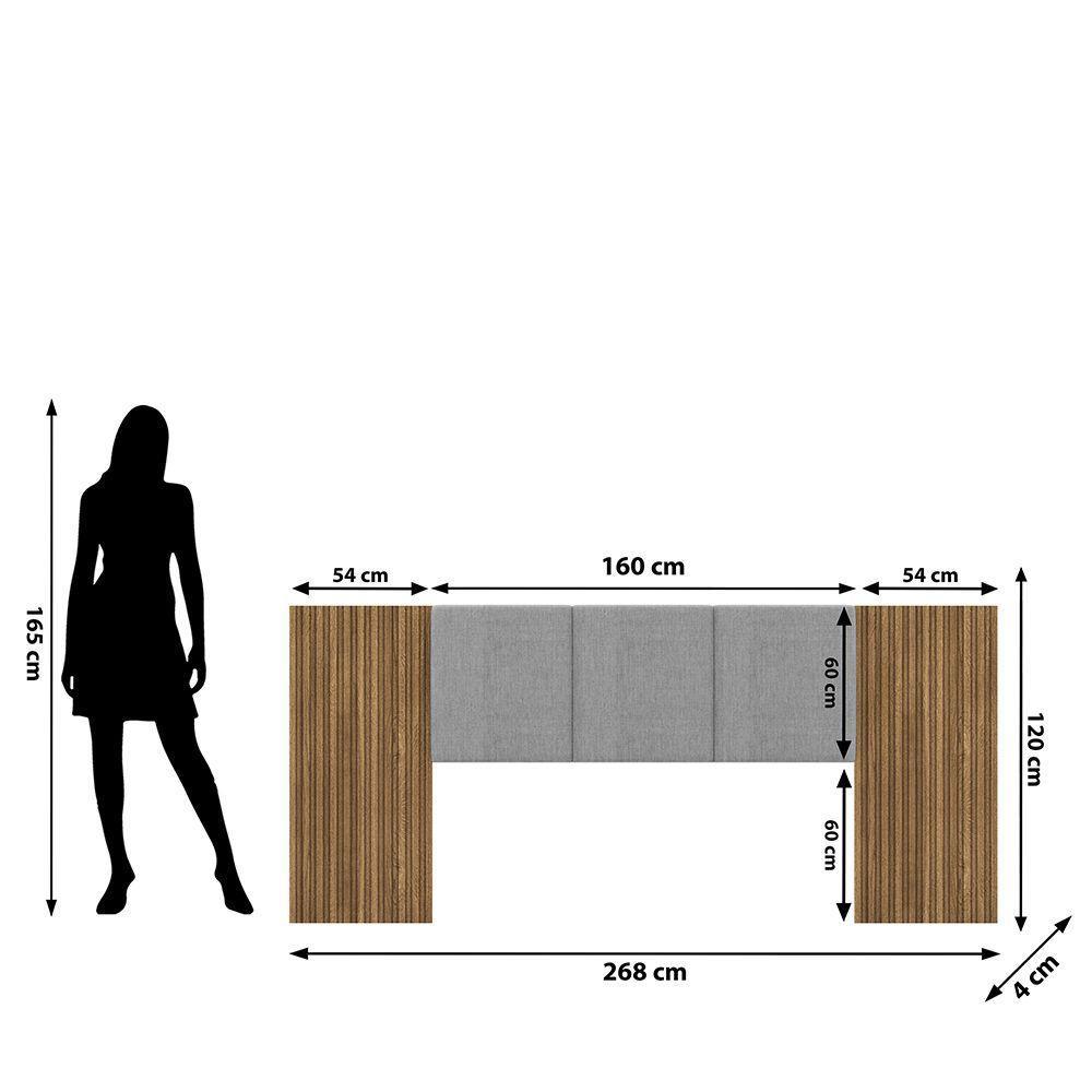 Cabeceira Casal Queen Cama Box 268cm Ripado Selma Brisa/linho Cinza V01 - D'rossi - 3