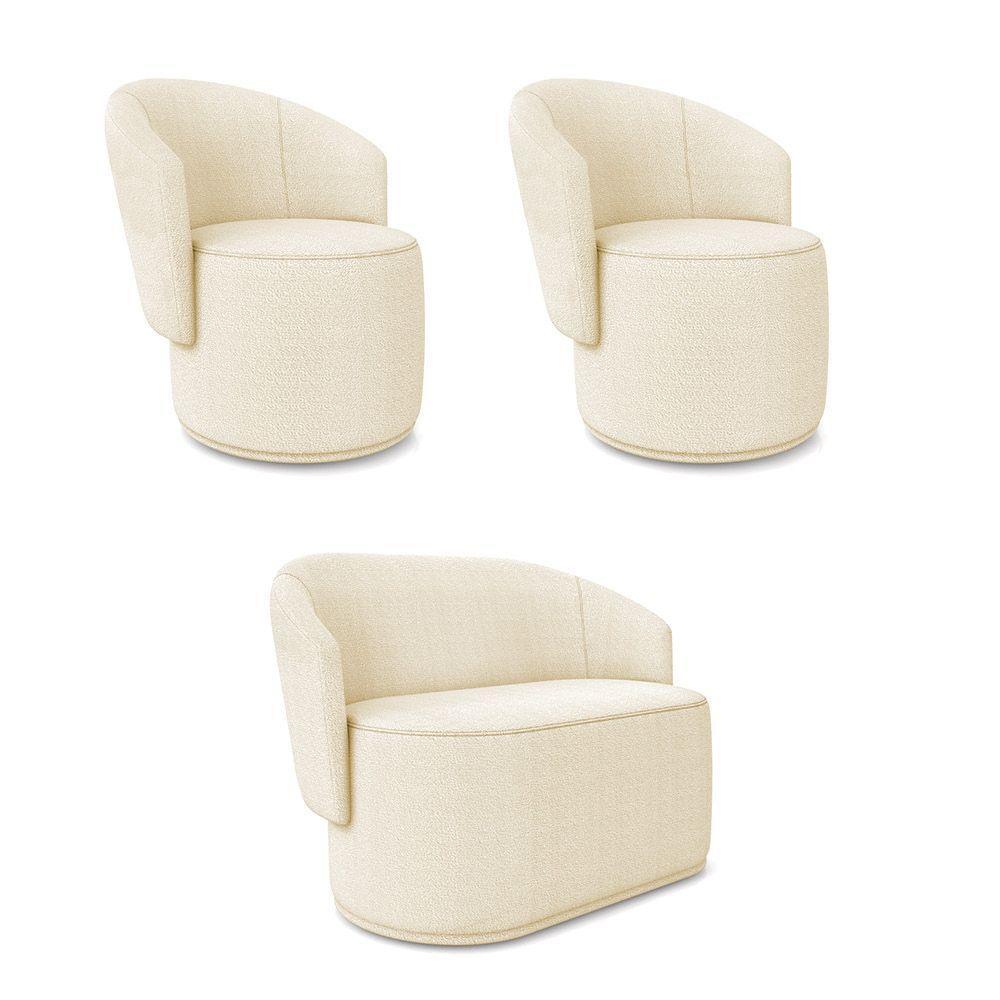Namoradeira E 2 Poltronas Orgânica Para Sala Malu Bouclê Bege M11 - D'rossi - 2