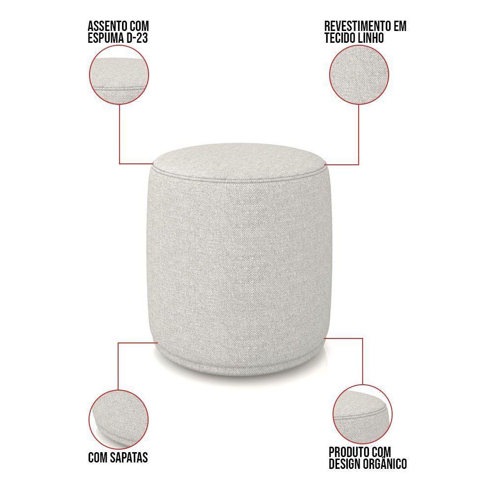 Poltrona E Puff Redondo Orgânico Para Sala Malu Linho Cinza M11 - D'rossi - 4