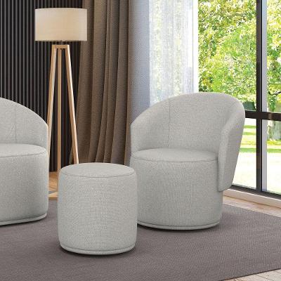 Poltrona E Puff Redondo Orgânico Para Sala Malu Linho Cinza M11 - D'rossi