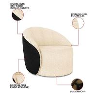 Poltrona Sala Orgânica Lua Giratória Sintético Pu Preto/bouclê Bege D03 - D'rossi - 3
