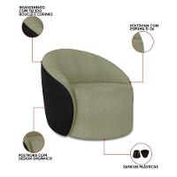 Poltrona Sala Orgânica Lua Fixa Sintético Pu Preto/bouclê Pistache D03 - D'rossi - 3