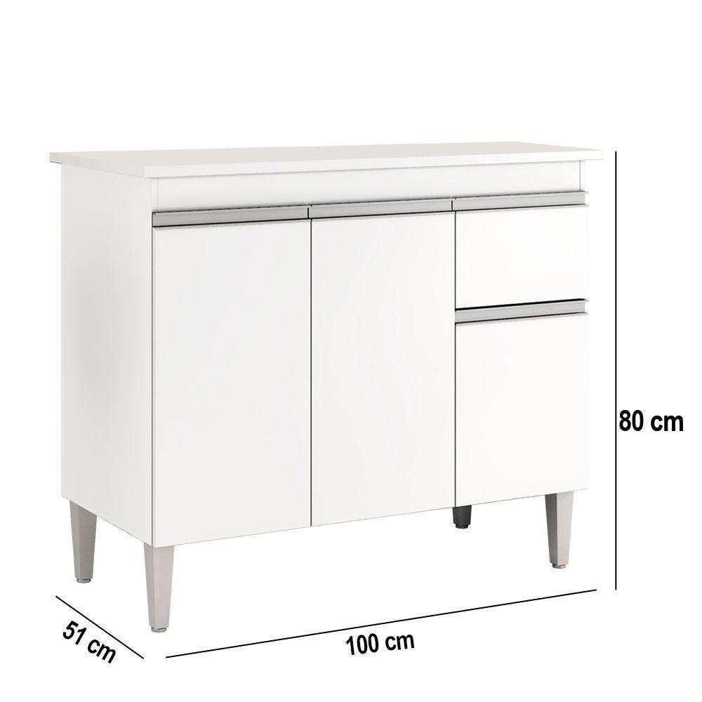 Balcão Cozinha Com Tampo 100cm 3 Portas Taylla A01 - D'rossi Cor Amendoa E Branco - 3