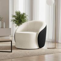 Poltrona Sala Orgânica Lua Fixa Sintético Pu Preto/bouclê Off White D03 - D'rossi - 1