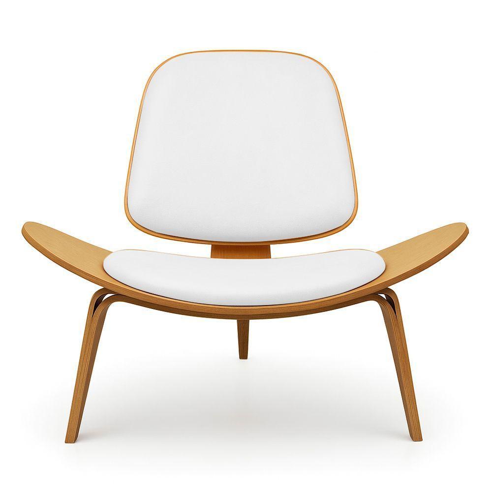 Poltrona Decorativa Base De Madeira Shell Sintético P01 - D'rossi Cor Branco - 3