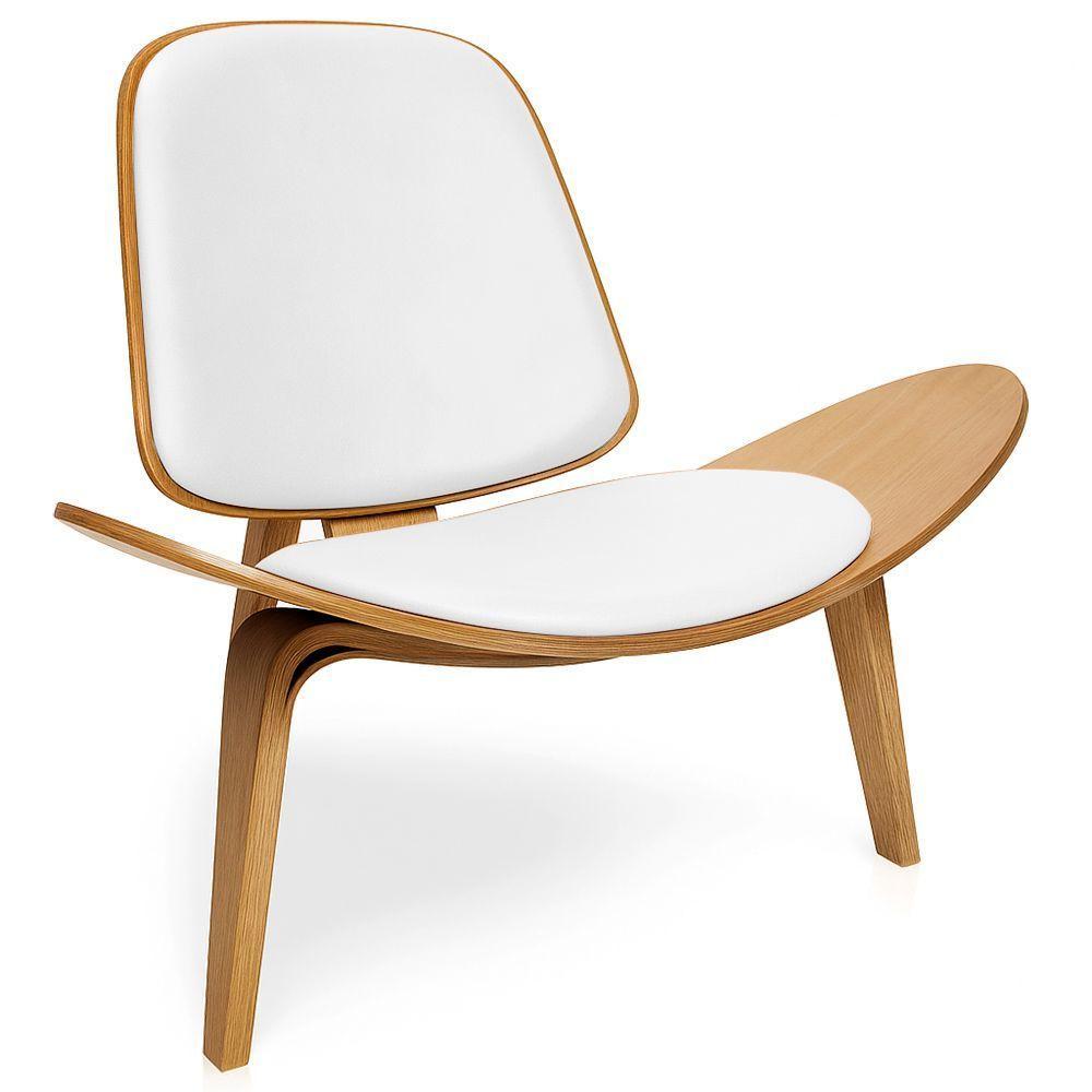 Poltrona Decorativa Base De Madeira Shell Sintético P01 - D'rossi Cor Branco - 5