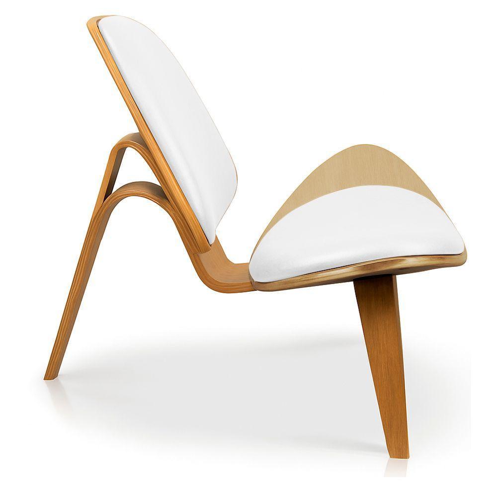 Poltrona Decorativa Base De Madeira Shell Sintético P01 - D'rossi Cor Branco - 6