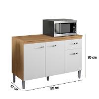 Balcão Cozinha Com Tampo 120cm 3 Portas 1 Gaveta Michely A01 - D'rossi Cor Preto - 2