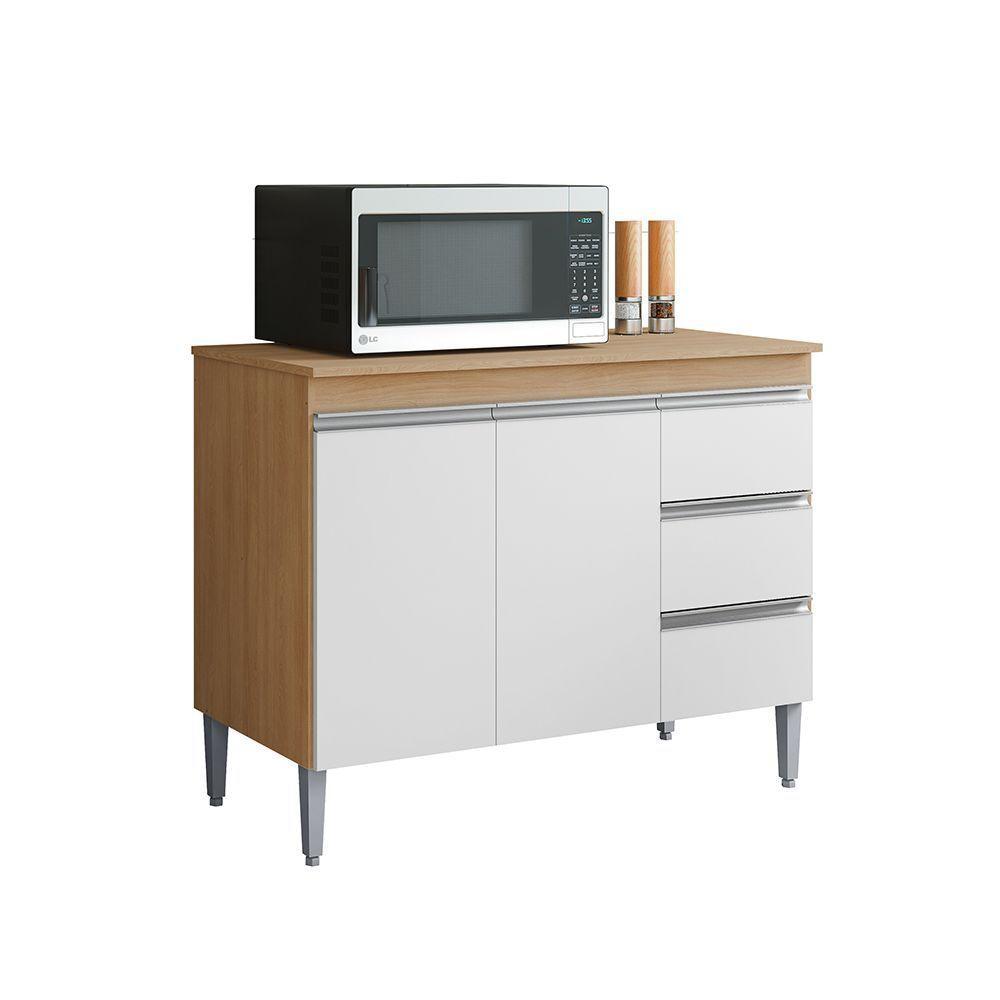 Balcão Cozinha Com Tampo 100cm 3 Gavetas Leticia Amêndoa/branco A01 - D'rossi - 2