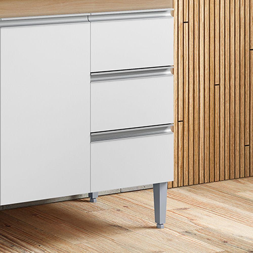 Balcão Cozinha Com Tampo 100cm 3 Gavetas Leticia Amêndoa/branco A01 - D'rossi - 5