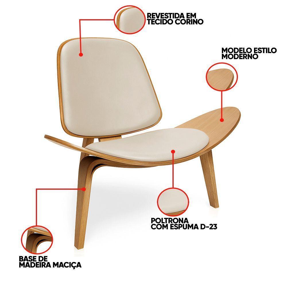 Poltrona Decorativa Base De Madeira Shell Sintético P01 - D'rossi Cor Grafite - 2