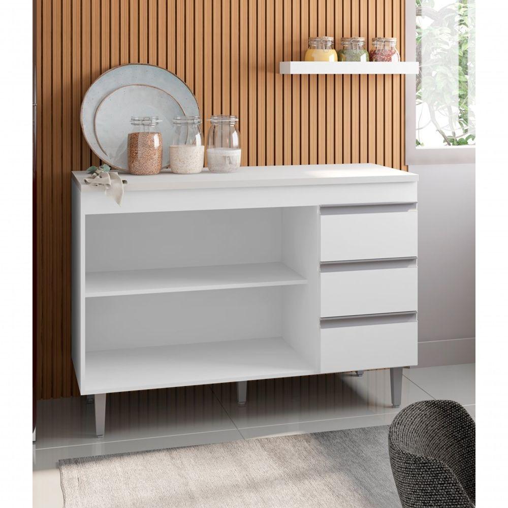 Balcão Cozinha Com Tampo 120cm 3 Gavetas Leticia Branco A01 - D'rossi - 4