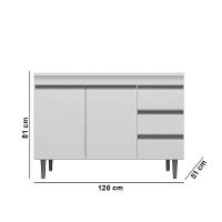 Balcão Cozinha Com Tampo 120cm 3 Gavetas Leticia Branco A01 - D'rossi - 3