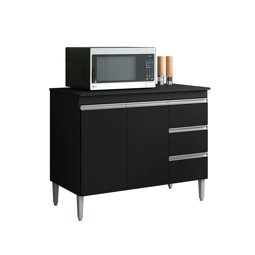 Balcão Cozinha Com Tampo 120cm 3 Gavetas Leticia Preto A01 - D'rossi - 2
