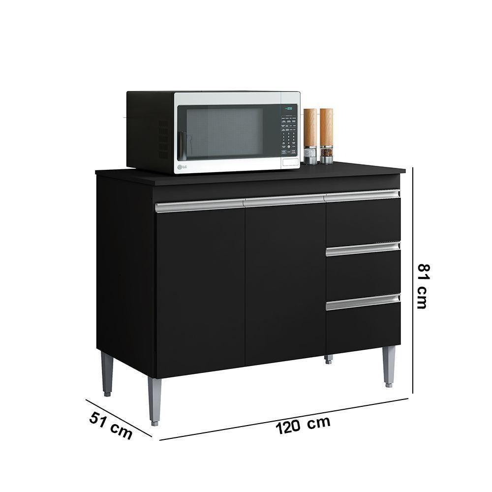 Balcão Cozinha Com Tampo 120cm 3 Gavetas Leticia Preto A01 - D'rossi - 3