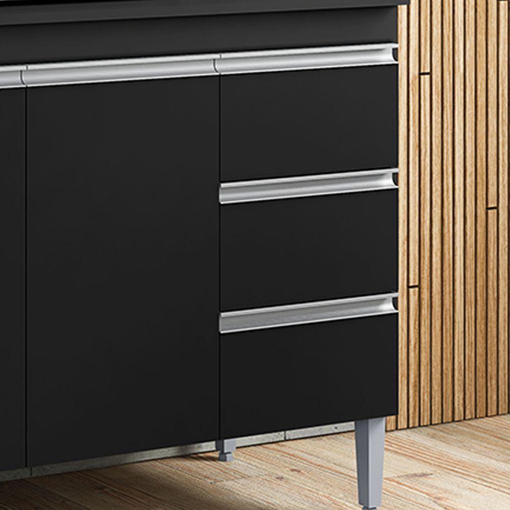 Balcão Cozinha Com Tampo 120cm 3 Gavetas Leticia Preto A01 - D'rossi - 5