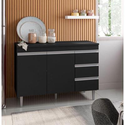 Balcão Cozinha Com Tampo 120cm 3 Gavetas Leticia Preto A01 - D'rossi