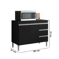 Balcão Cozinha Com Tampo 120cm 3 Gavetas Leticia Preto A01 - D'rossi - 3