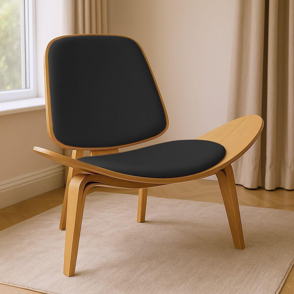 Poltrona Decorativa Base De Madeira Shell Sintético P01 - D'rossi Cor Preto - 1