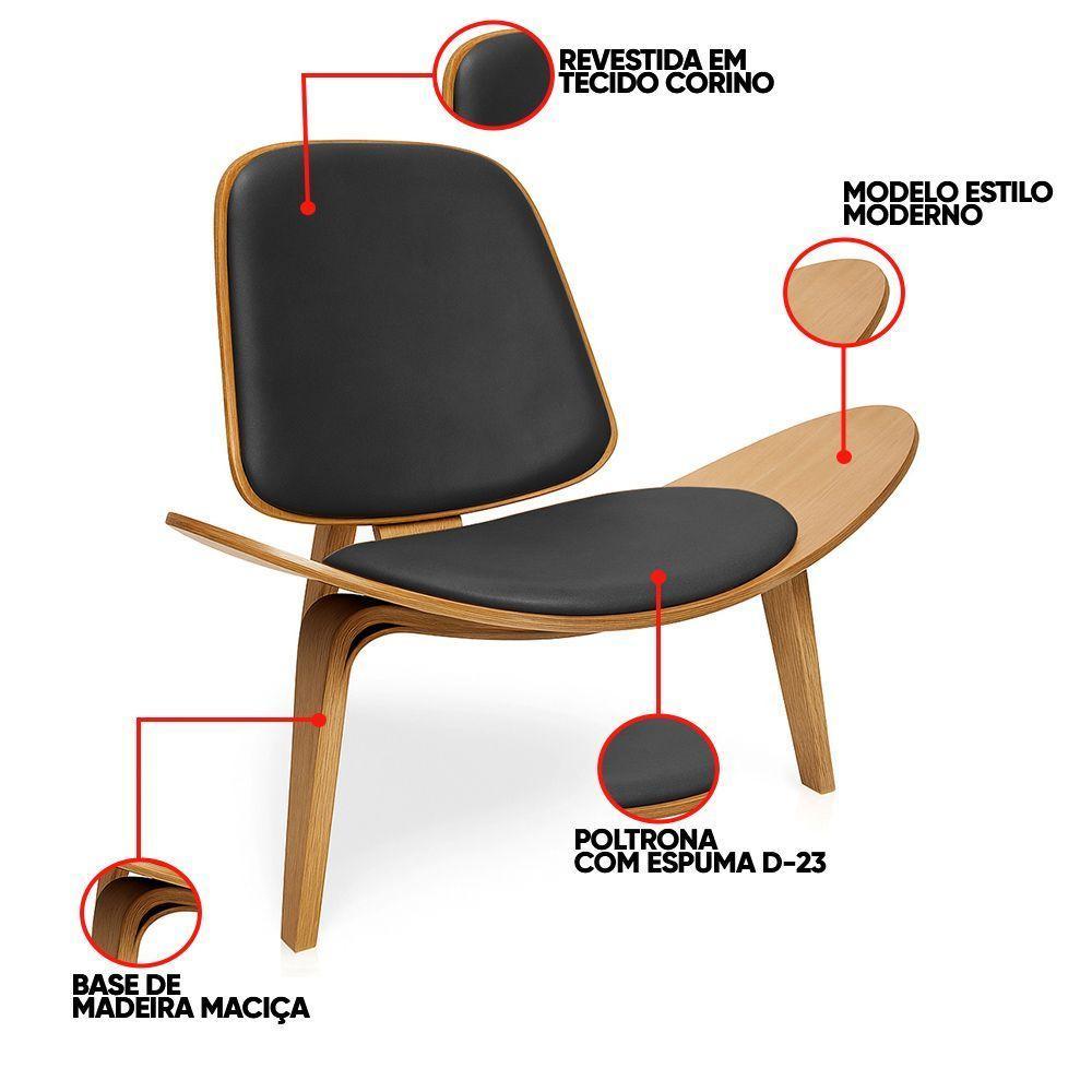 Poltrona Decorativa Base De Madeira Shell Sintético P01 - D'rossi Cor Preto - 3