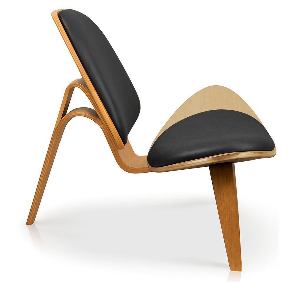 Poltrona Decorativa Base De Madeira Shell Sintético P01 - D'rossi Cor Preto - 6