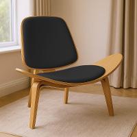 Poltrona Decorativa Base De Madeira Shell Sintético P01 - D'rossi Cor Preto - 1