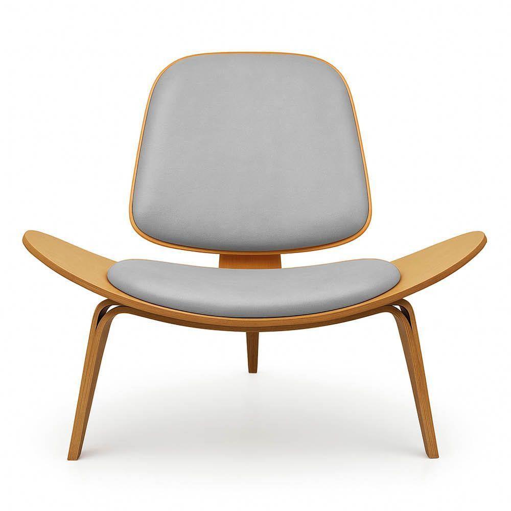 Poltrona Decorativa Base De Madeira Shell Sintético P01 - D'rossi Cor Cinza - 2