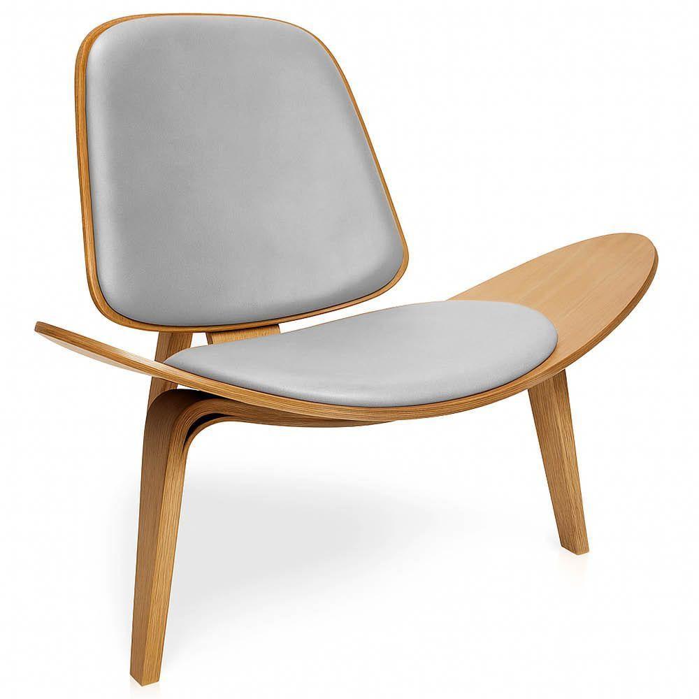 Poltrona Decorativa Base De Madeira Shell Sintético P01 - D'rossi Cor Cinza - 5