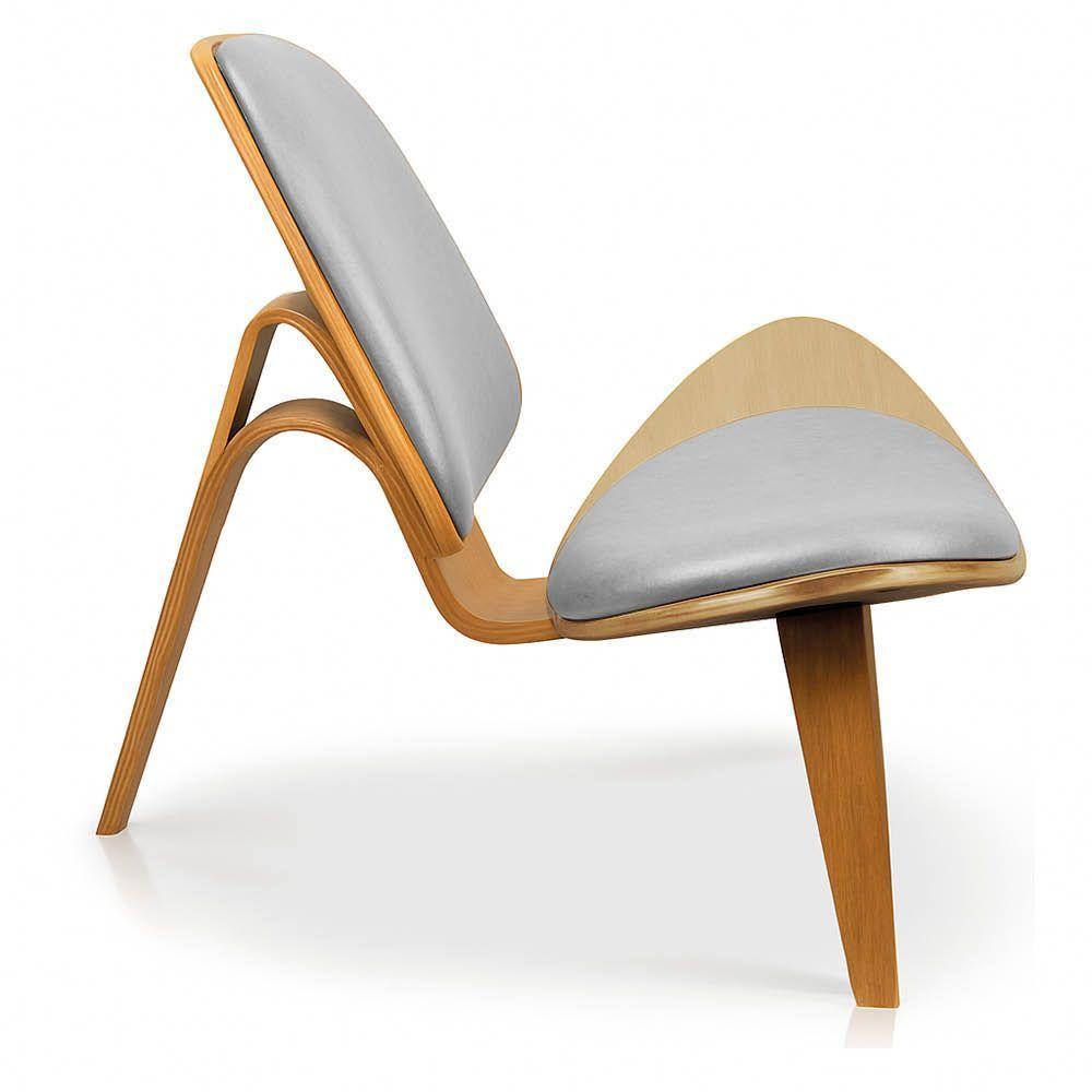 Poltrona Decorativa Base De Madeira Shell Sintético P01 - D'rossi Cor Cinza - 6