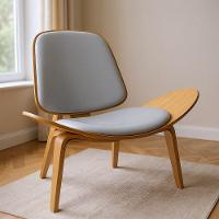 Poltrona Decorativa Base De Madeira Shell Sintético P01 - D'rossi Cor Cinza - 1