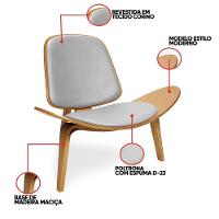 Poltrona Decorativa Base De Madeira Shell Sintético P01 - D'rossi Cor Cinza - 3