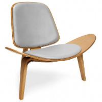 Poltrona Decorativa Base De Madeira Shell Sintético P01 - D'rossi Cor Cinza - 5