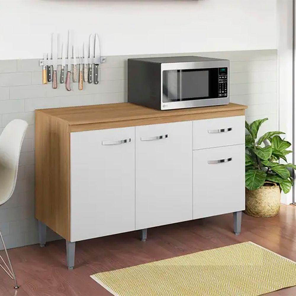 Balcão Cozinha Com Tampo 120cm 3 Portas 1 Gaveta Michely A01 - D'rossi Cor Amendoa E Preto - 1