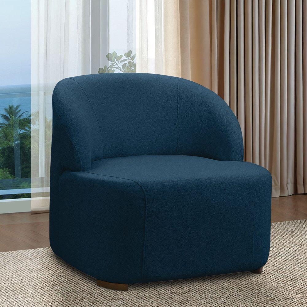 Poltrona Decorativa Orgânica Para Sala Diully Bouclê Azul Marinho E03 - D'rossi - 1